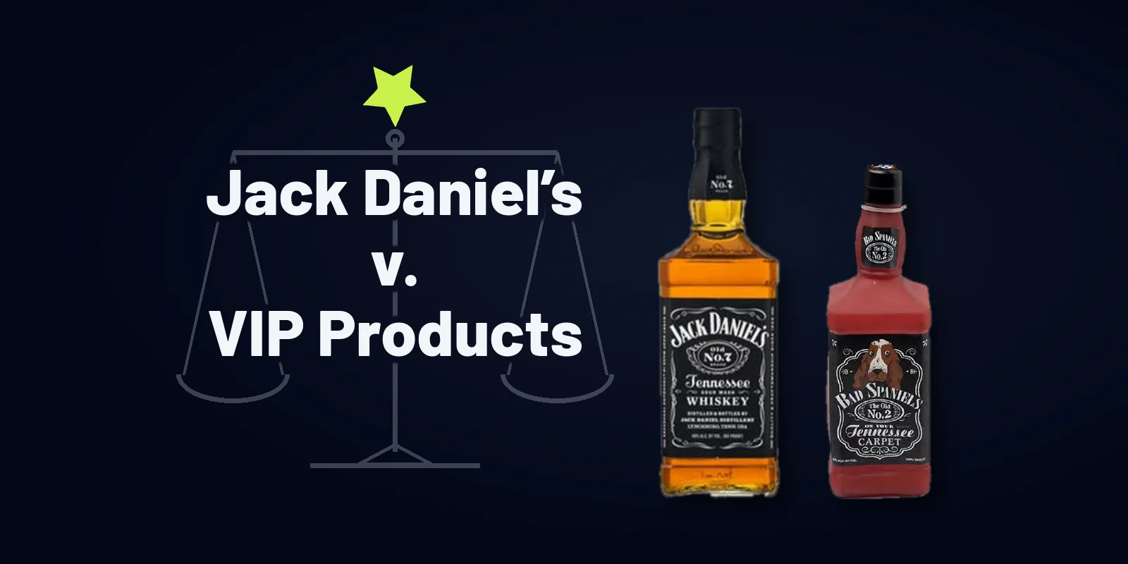 La bouteille de whiskey Jack Daniel’s à côté du jouet pour chien Bad Spaniels de VIP, tels qu’ils figurent au dossier judiciaire
